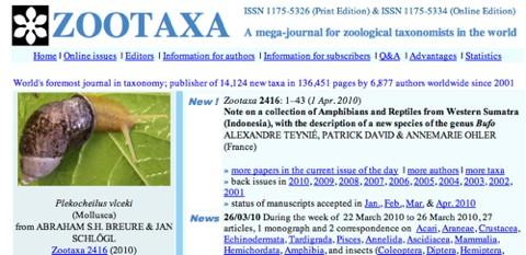 Zootaxa is the most important international journal