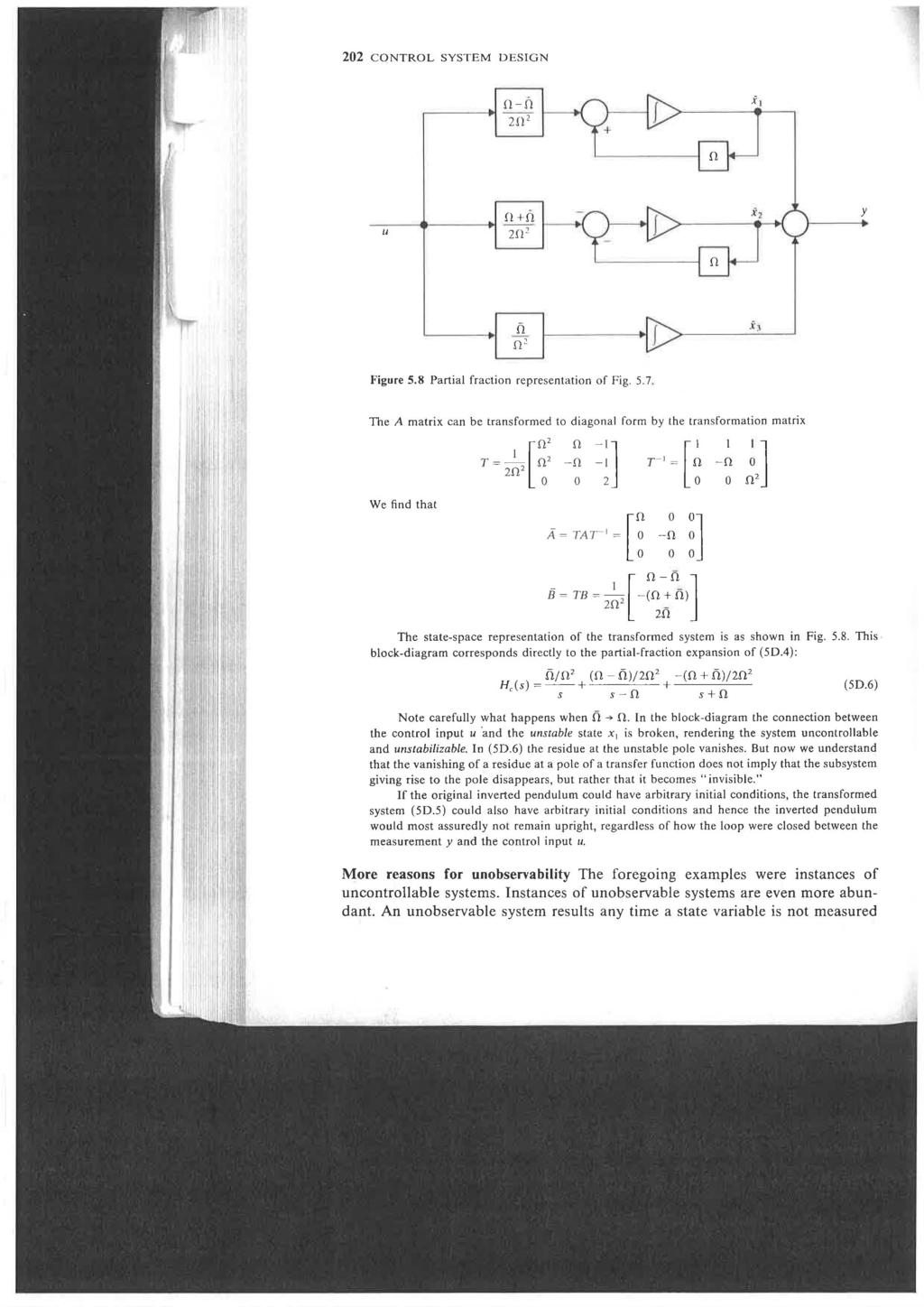 202 CONTROL SYSTEM DESIGN n-o 2n2 I- --I@ u y Figure 5.8 Partial fraction representation of Fig. 5.7.