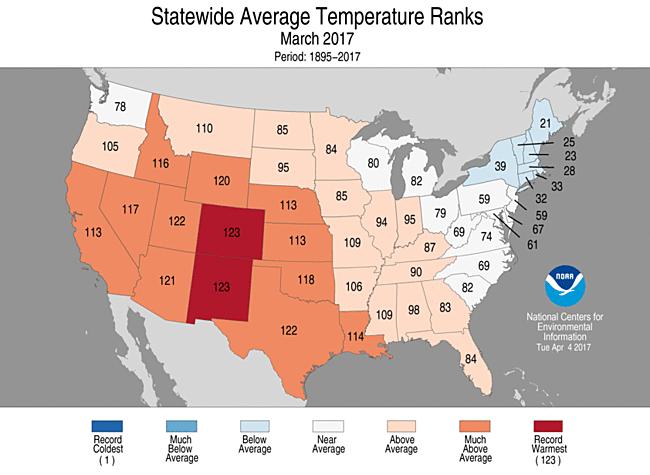 March Temperature Recap Warmer to Much Above Average middle of the country.