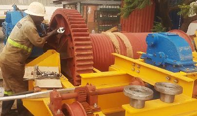 Kipushi A 30-tonne crane, being upgraded with a new hoist drum and