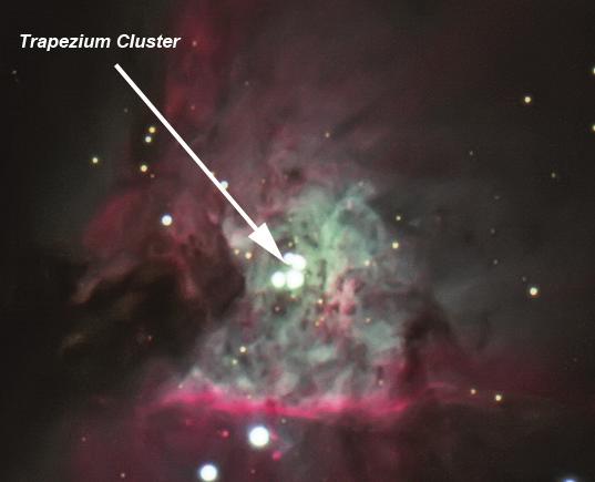 33 Trapezium Cluster in Orion Nebula Rating - Easy Visibility - Nov best seen 23:00-04:00, Dec 21:00-02:00, Jan 19:00-midnight Staying with the Orion Nebula and looking into the bright region at its