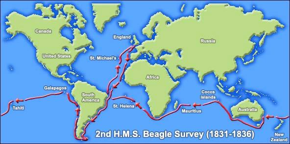 Voyage of the Beagle Notebooks on transmutation started - 1837 Read Malthus On