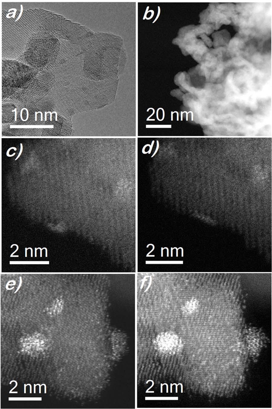 Figure S2. Uncolored (S)TEM images of Pt/CeO 2 catalysts. a) HRTEM image of Pt nanoparticles supported on ceria.