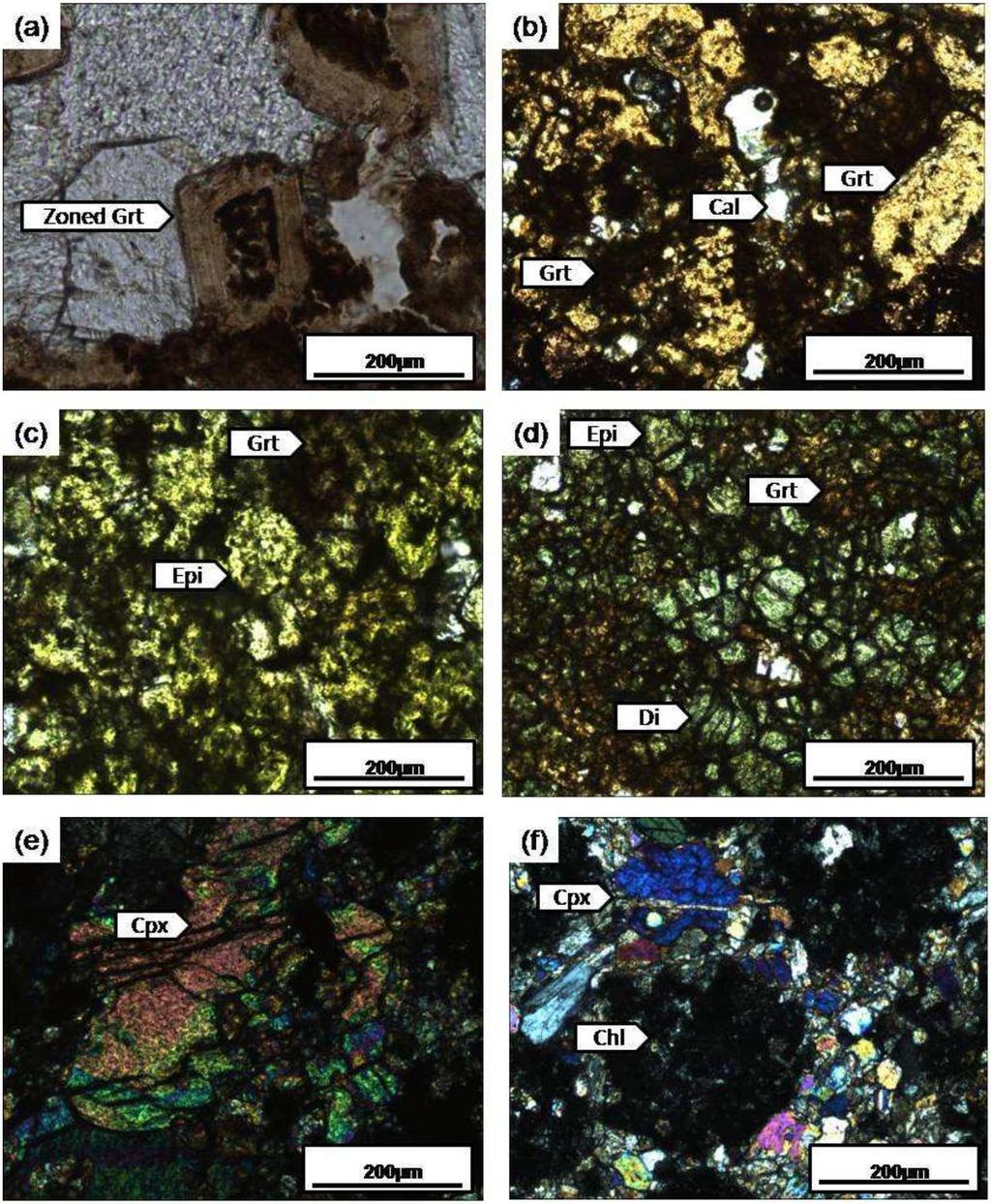 AYE et al. garnets have being altered to epidote and calcite (Figure 4c).