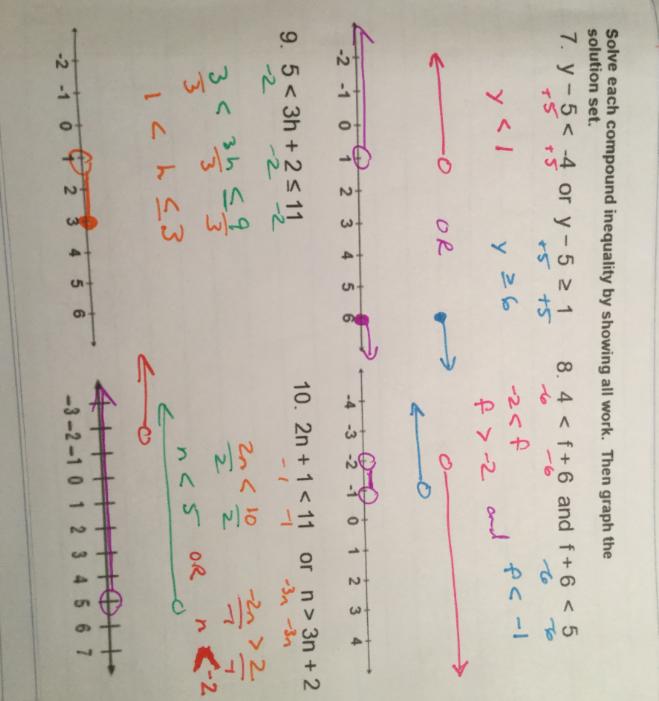 Solve each compound inequality by showing all work. Then graph the solution set. 8.