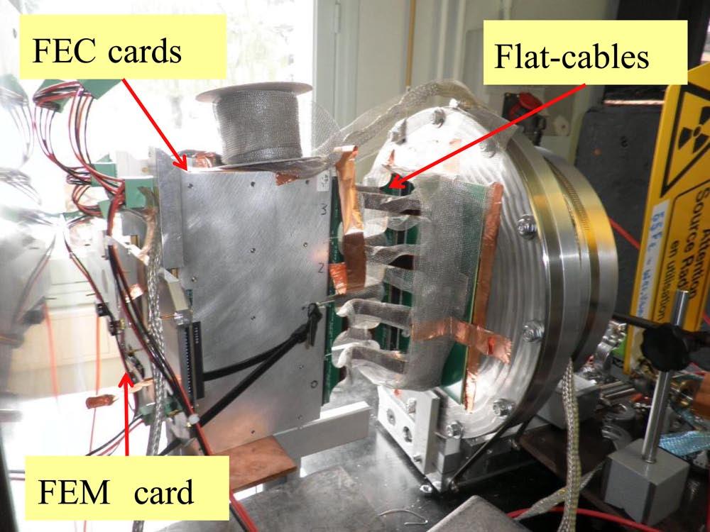 Figure 8. A view of the dedicated vessel used to test MIMAC readouts when reading the strips with the T2K electronics. A detailed description is made in text. Number of ADC channels 3 1 4 3.5 3 2.