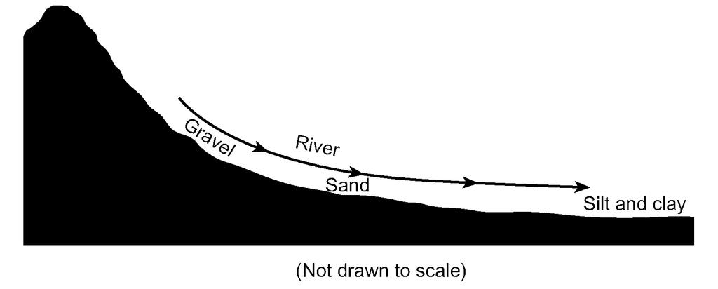 Which factor most likely caused the sediment to be sorted in the pattern shown?