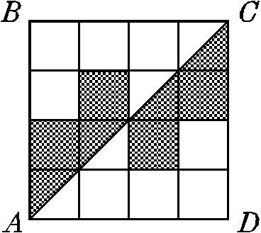 8 Each side of square ABCD above is four units long. What is the area in square units of the shaded portion?