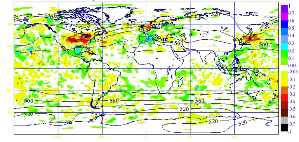 ECMWF E-SAT Study: NormDiff in RMS of 500 hpa z fc-error: RMS(fc_ose an) RMS(fc_ref an) [Baseline + Windprofiler] [Baseline], FC + 12 H Date: