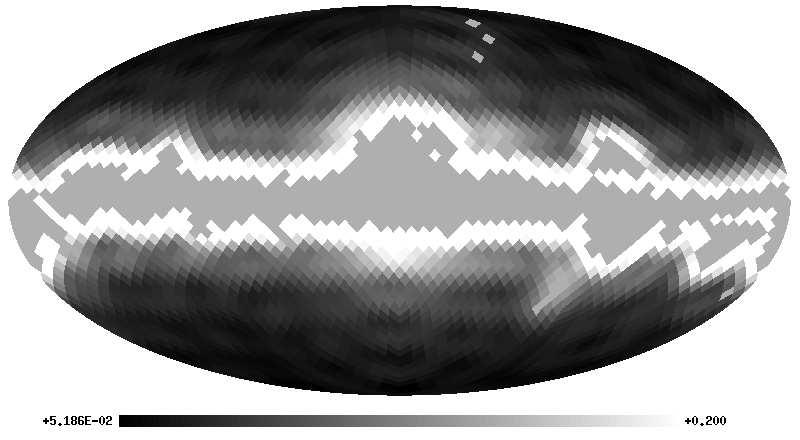 At the lower panel the same quantity is pictured outside the mask, but now the maximum value is truncated at 0.2. Pixel values larger than 0.4 occur. in figure 14. For x th = 0.1, 0.5 and 0.