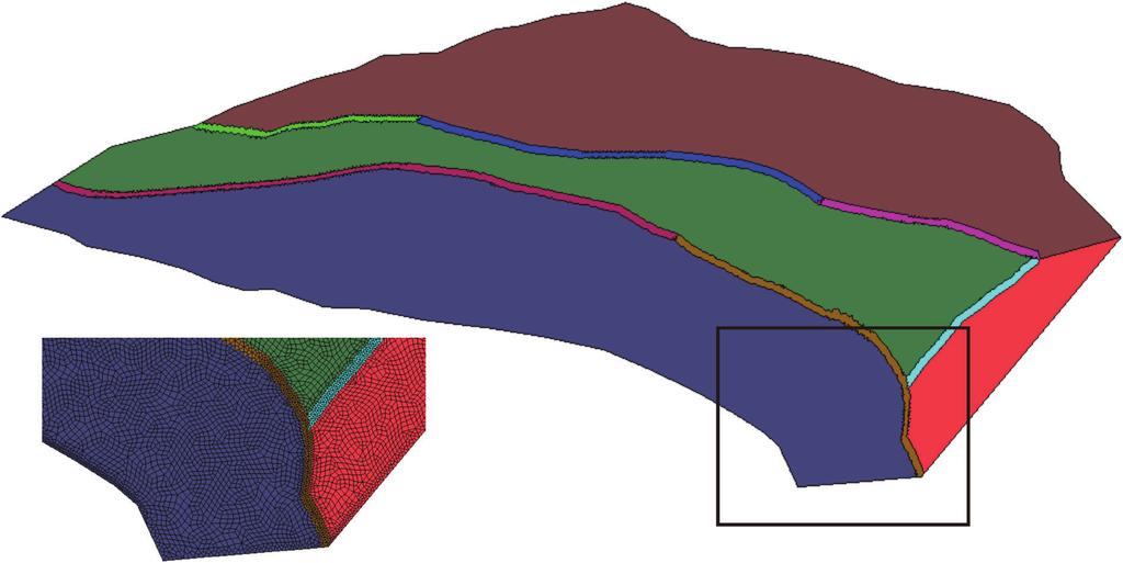 Earthquakes 3 F1 F6 F2 B2 B1 F3 B3 F5 F4 B4 Figure 2: Finite element model used in this study. Different colors in the model show the s and faults around.