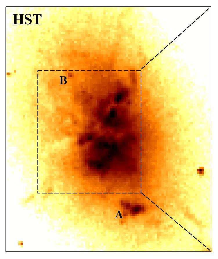 Right: Zoom in of the HST image with ALMA CO(3-2) contours representing the BCG s systemic component ( 285 to 285 km s 1, yellow) and high velocity system ( 705 to 405 km s 1, cyan).