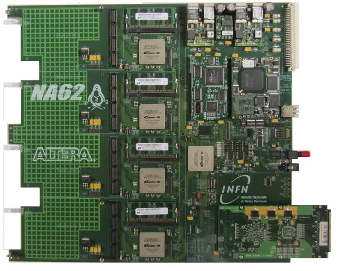 3. The TDAQ system: development of the TDCB and TEL62 common boards 75 Figure 3.11: The TEL62 multi-purpose motherboard. and eventually writes events to permanent storage.