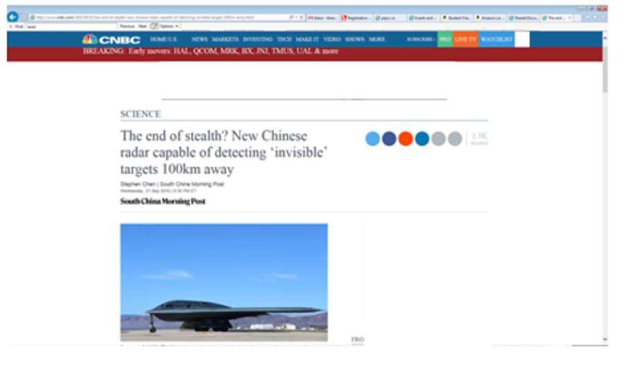 Quantum Radar in the News The end stealth? New Chinese radar capable of docciing invisible targets 10