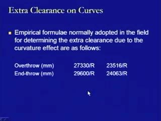(Refer Slide Time: 46:47) So, the Empirical formula normally adopted in the field for determining the extra clearance due to the curvature effects are, we are talking about the two things here, the