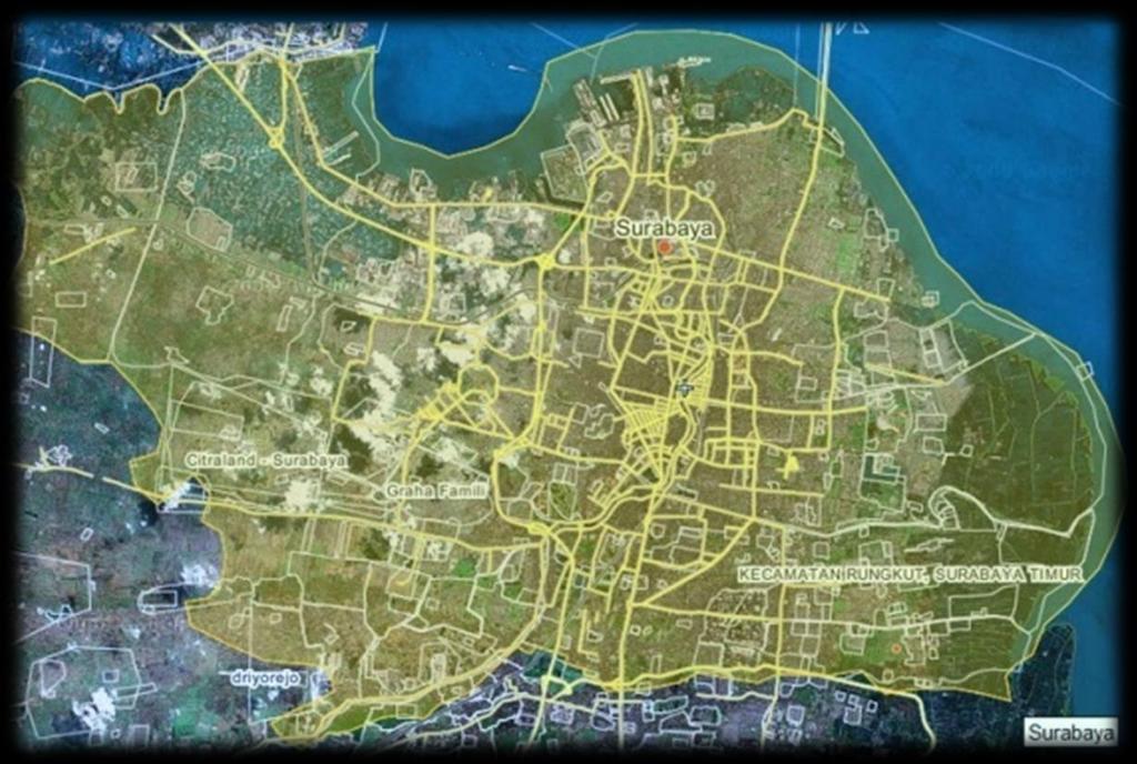 SURABAYA AT A GLANCE Geographic Characteristics Surabaya is located in 7 9 7 21 South Latitude and 112 36 112 57 East Longitude and most of its regions are lowland with the height of 3-6 meters above