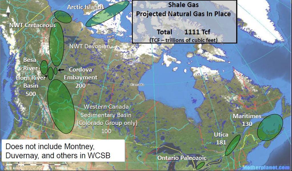 Shale gas In-place resources 5000 Tcf GSC Projects Alberta 3400 Anticosti Montney 700