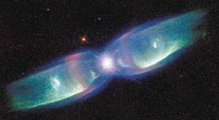 Bipolar Planetary Nebula 31 32 One of the stars is pulling matter off its partner and spinning it into a giant disk, about 10 times