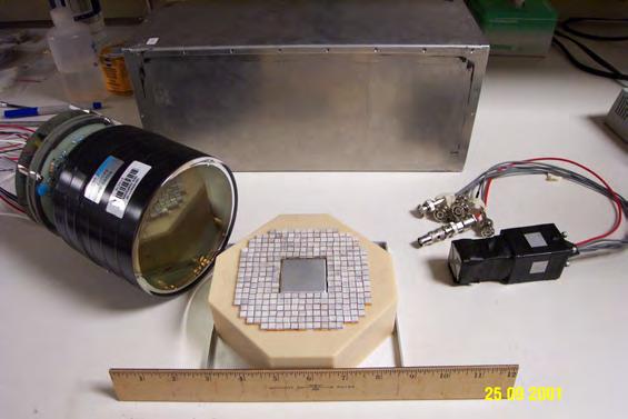 Figure 2: The SM1 detector with the PSPMT (left), the plastic scintillator array (middle), and the calorimeter assembly (right). Figure 3: The SM1 design concept.