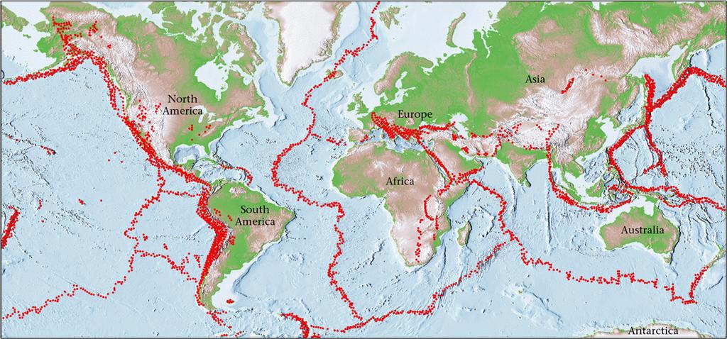 Plate boundaries are zones of many earthquakes - Earthquakes clearly outline major plate boundaries.