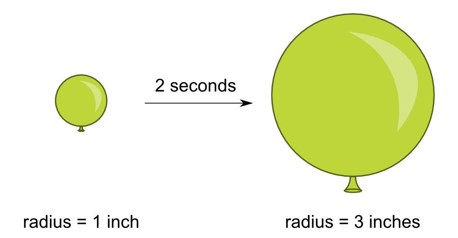 Related Rates Problem: A balloon is being filled with air so that the radius is increasing at the rate of 2 inches/2 seconds. How fast is the volume changing when the radius is 2.5 inches?