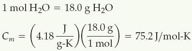 The specific heat of water is 4.18 J/g-K. (b) What is the molar heat capacity of water?