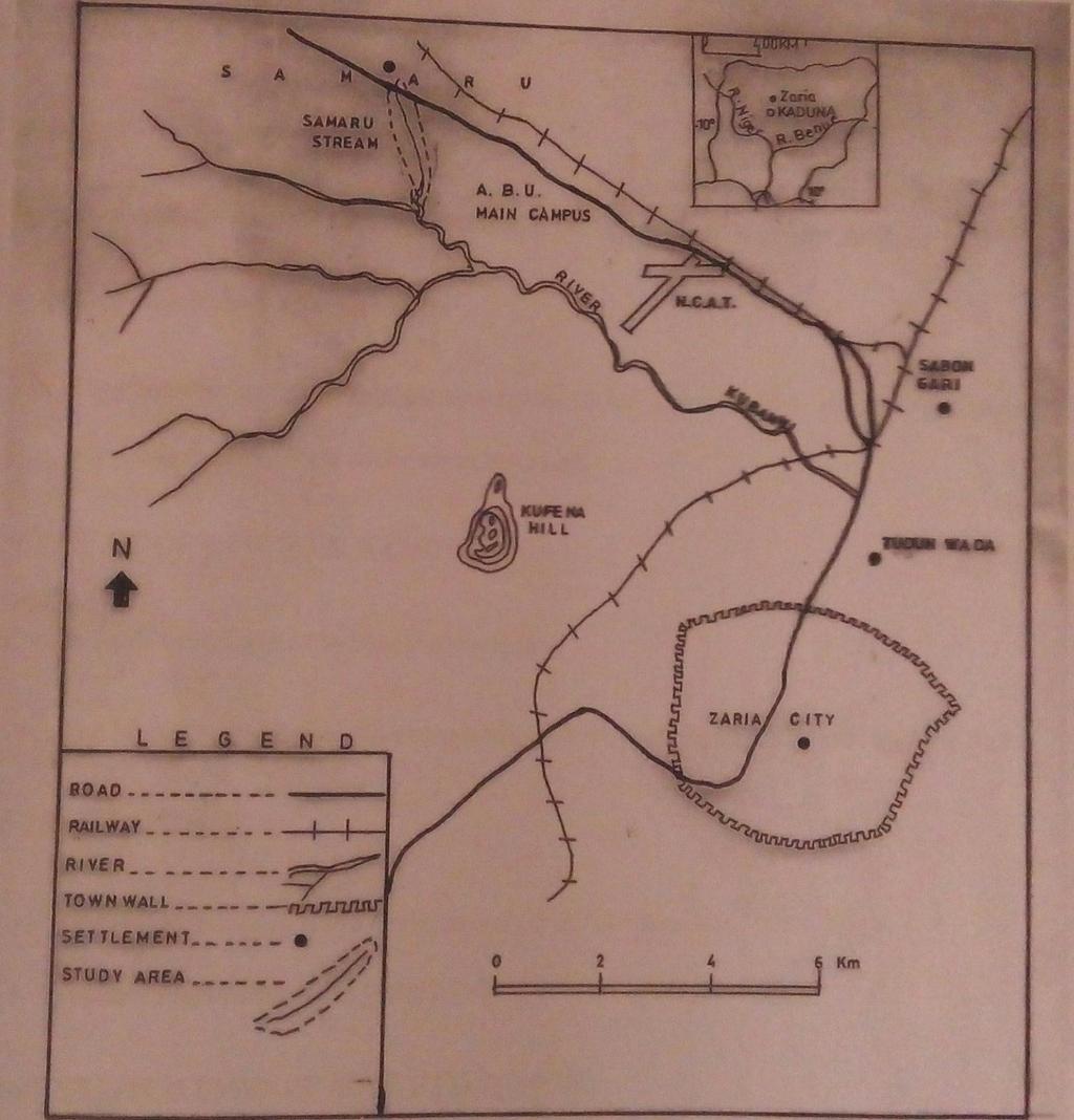 Figure 1: Sketch of Zaria showing location of Ahmadu Bello University dam Materials and Methods Materials Soil samples: The sediment samples used for this study were collected from Ahmadu Bello