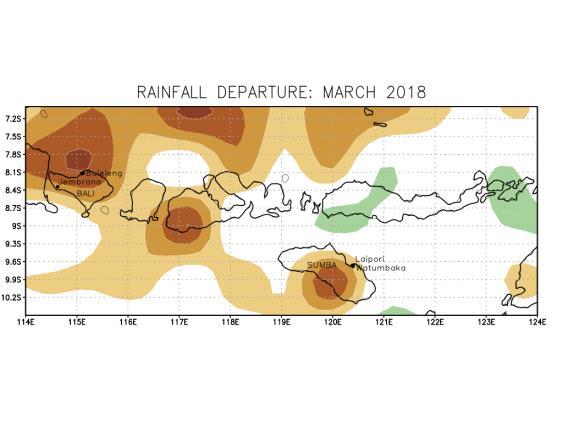 RAINFALL DEPARTURES FROM NORMAL: EASTERN INDONESIA Figure 8B: 30-Day running mean monthly Climate Forecast System (CFS Version 2) rainfall departures (mm)