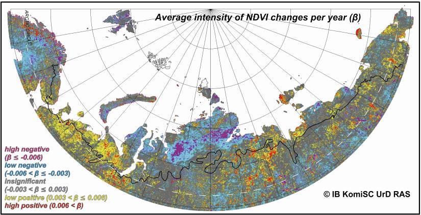 were used for the period 2000 2009 (data source: modis.gsfc.nasa.gov). First, the Normalized Difference Vegetation Index (NDVI) was calculated for every pixel on the images for each year.