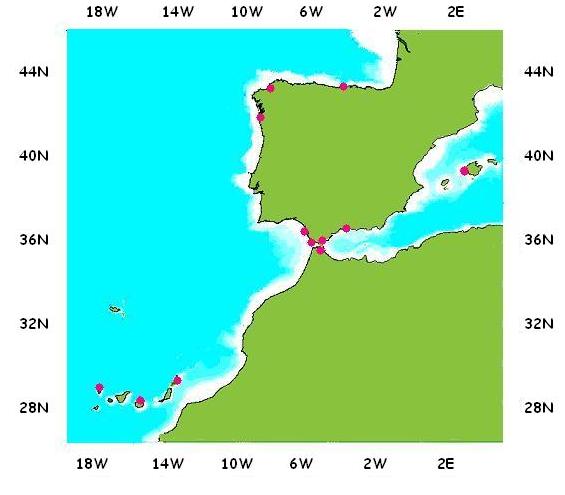 Spanish Institute of Oceanography (IEO) Tide Gauge Network Figure 2: map and coordinates of IEO Tide Gauge Network, including period of data available (extracted from: http://indamar.ieo.