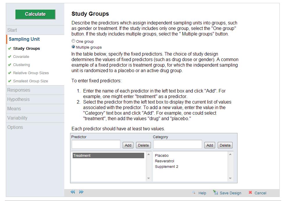 Read the information on the Sampling Unit: Introduction screen and click next to move to the next screen. On the Study Groups screen, click on Multiple Groups.