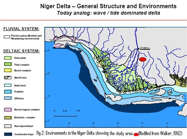 Area of Study Figure 1: Location of study area ( IBA Field) with respect to coordinates, fluvial and deltaic systems of the Niger Delta, Southern Nigeria.