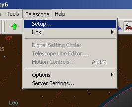 Under menu option Telescope / Setup