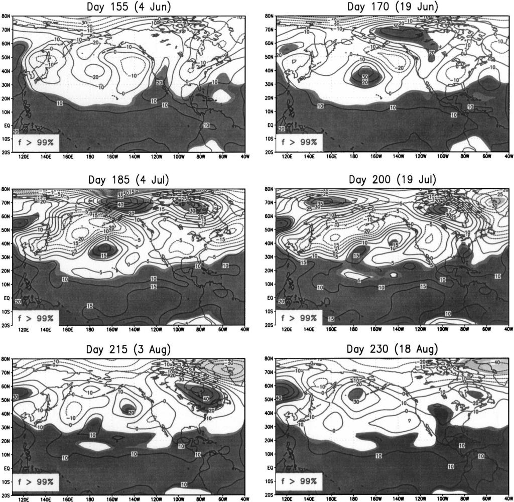 3874 J O U R N A L O F C L I M A T E VOLUME 20 FIG. 7. As in Fig. 5 but for tropical SST warming mode composites in Table 3. wet and dry monsoon years.