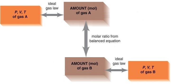 Stoichiometry and the Ideal Gas Law The volume ratios of gases in reactions are the same as their mole ratios (follows from Avogadro s principle) 3H (g) + N (g) NH 3 (g) The ideal gas law can be used