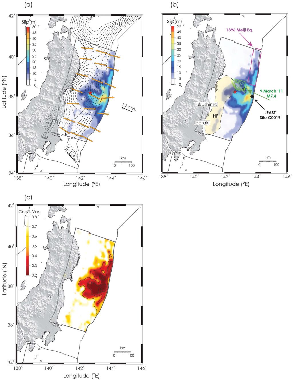 Figure 3 Slip distribution. Slip distribution for the 2011 Tohoku-oki earthquake obtained from the joint inversion of tsunami and geodetic data.