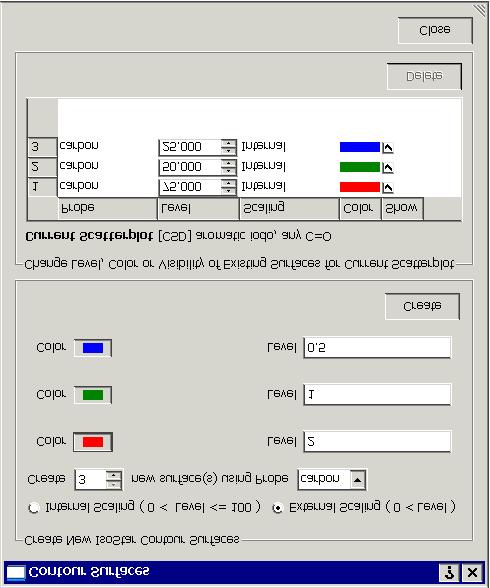 Contour colours can be changed by clicking on the Color button adjacent to each contour. This opens a palette from which any desired colour may be chosen.