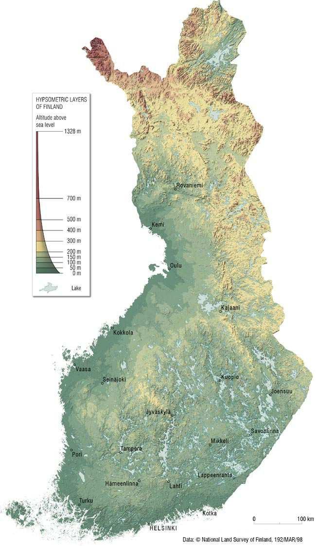 Finland Large country at 338,145 km² Relatively low lying About 25% mires (>30% before
