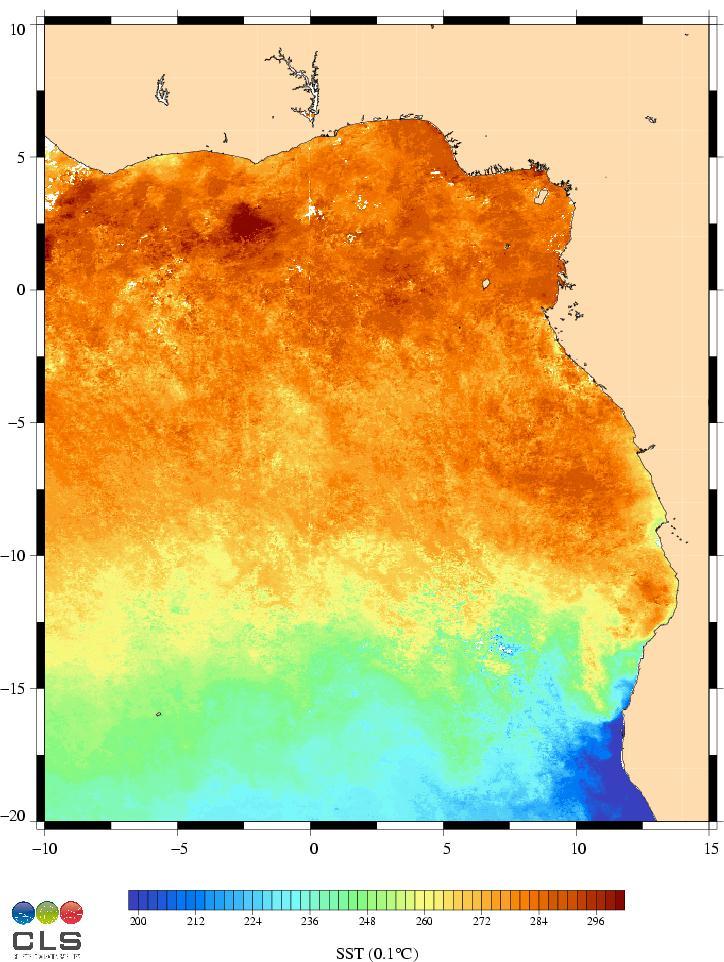 surface temperature : locate water masses from