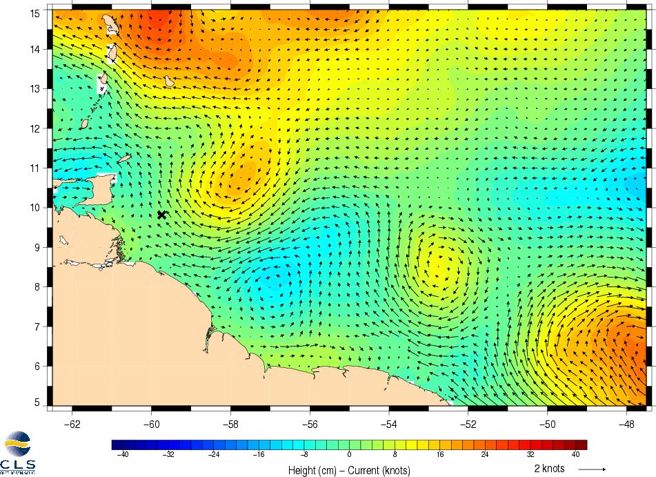 Altimetry With satellite observations of ocean topography and currents: Anticyclonic (bump)