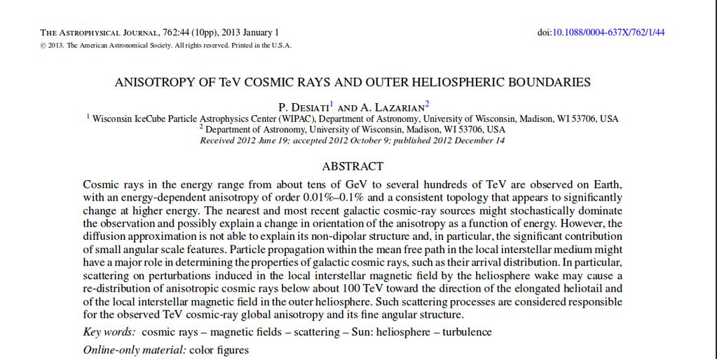 Heliospheric B fields at ~ TeV