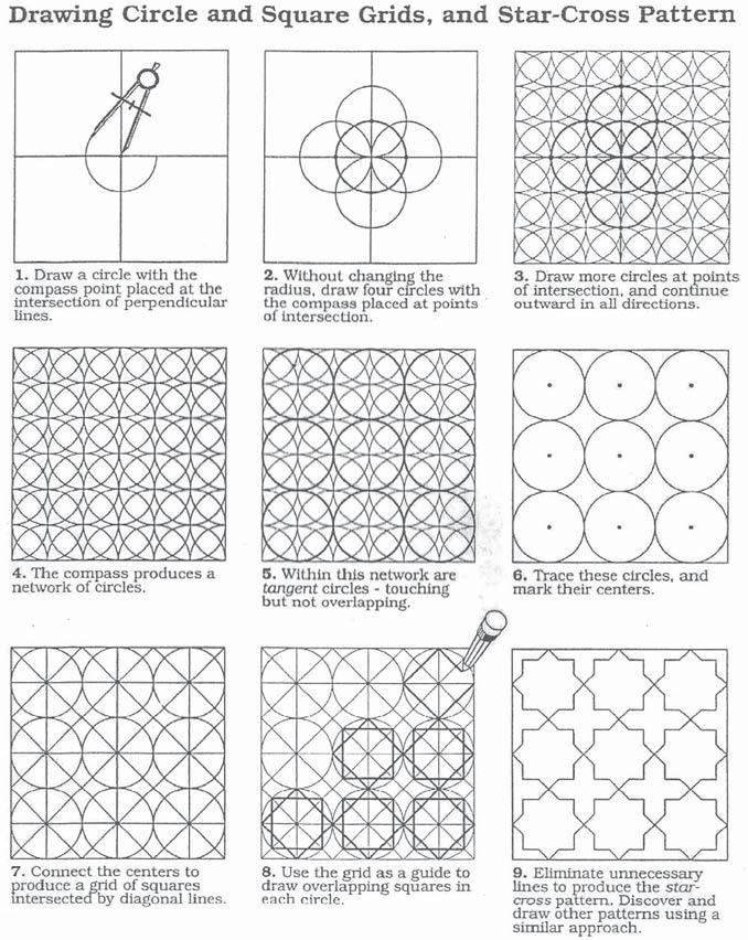 6 A Participatory Approach to Modern Geometry Fig. 1.7. Nine steps to drawing a circle and square grid and the star-cross pattern. 1.4.
