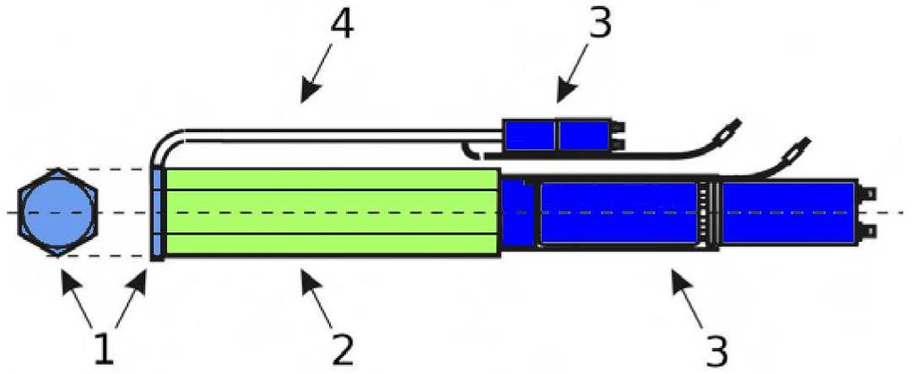 Figure 3.9: TAPS Crystal Module Schematic. TAPS BaF Crystal Module. () Plastic scintillator () BaF Crystal (3) Photomultipliers (4) Optical Fiber and from 3 to 5.8 in the polar angle.