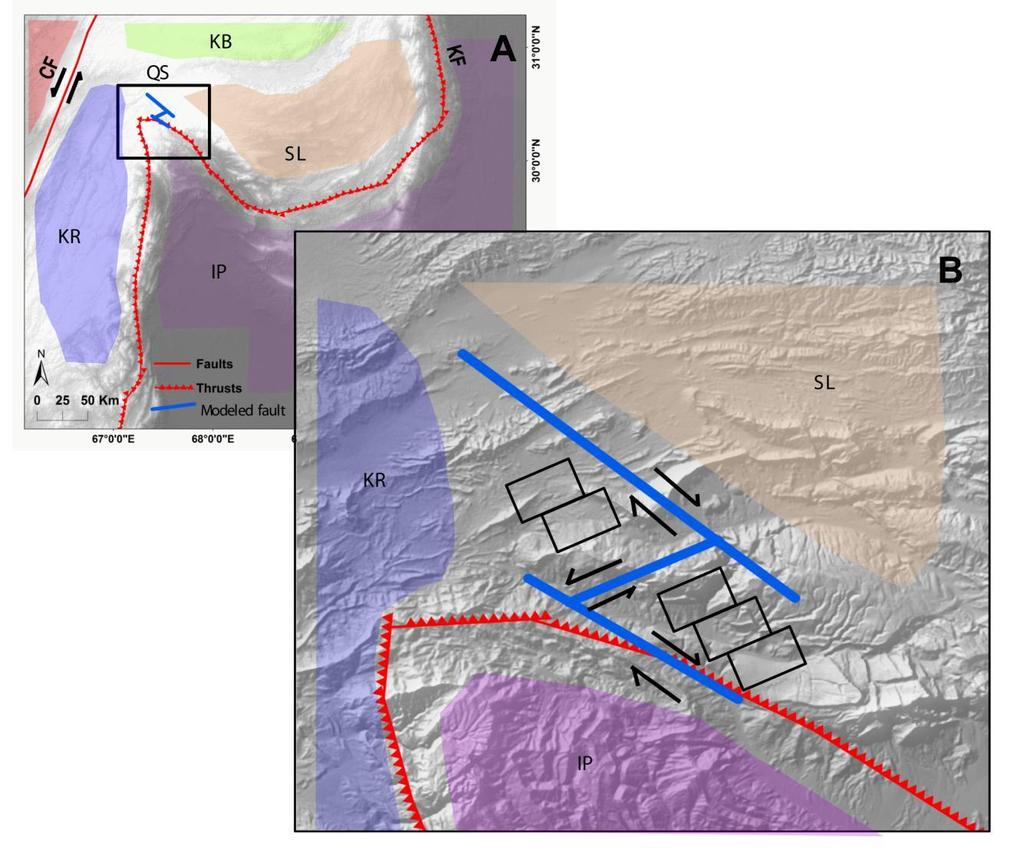 Our results provide insight into the deformation style of the Quetta Syntaxis, suggesting the latter behaves as a right-lateral shear zone at a regional scale, in which NW-SE structures accommodate