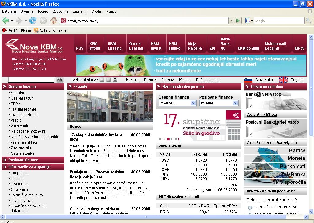 52 4.2.3 Analiza spletne strani Nove kreditne banke Maribor SLIKA 12: VHODNA SPLETNA STRAN NOVE KREDITNE BANKE MARIBOR. Vir: http://www.nkbm.