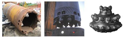 steel casing which is fitted with a series of single cone shaped roller bits at the bottom end (Figure 3) to drill rock sockets for bored piles.