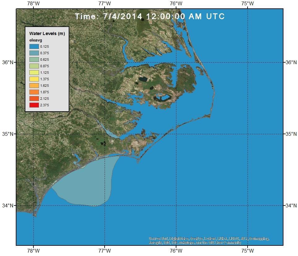 PART 2: Forecast predictions during Arthur (2014) Evolution of water levels Lines show tracks