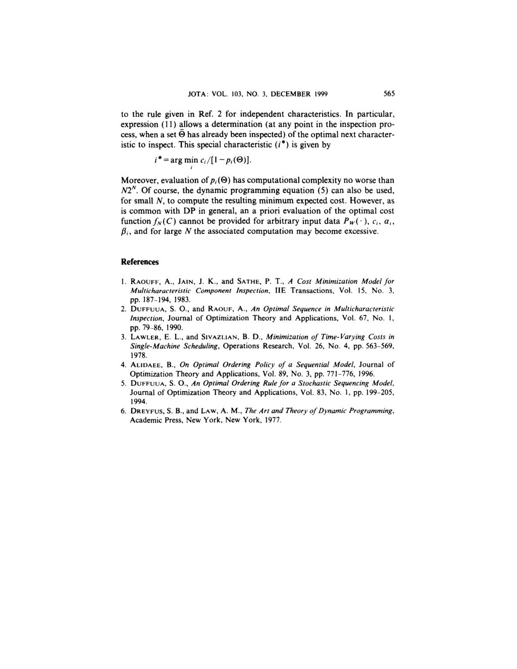JOTA: VOL. 103, NO. 3, DECEMBER 1999 565 to the rule given in Ref. 2 for independent characteristics.