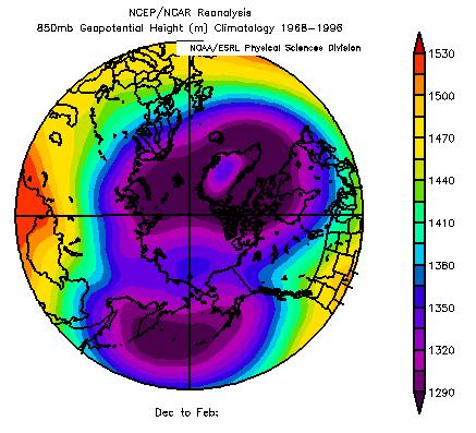 Cold spilling out of the Arctic 850 mb Geopotential Height Cold air spills out of the Arctic Feb 2010 Dec-Feb 1968-1996 Avg.
