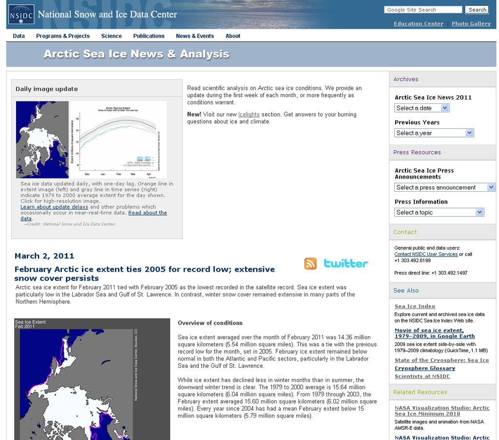 NSIDC Arctic Sea Ice News and Analysis Track Arctic sea ice daily Monthly